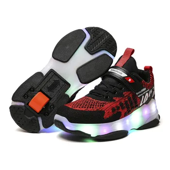 MODX USB Chargable LED ילדים גלגלים נעליים לנשום בנים & בנות אופנה נעלי ספורט ספורט מזדמנים ילדים גלגיליות גודל 29-40